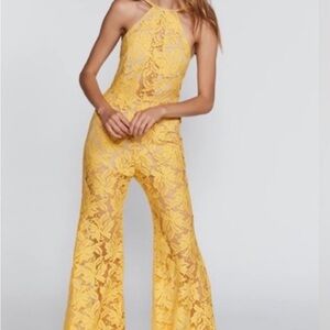 2 Piece Lace Yellow Jumpsuit and Scarf pants set